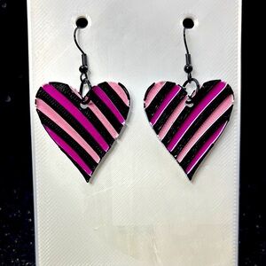 Heart-Shaped Black and Pink Earrings
